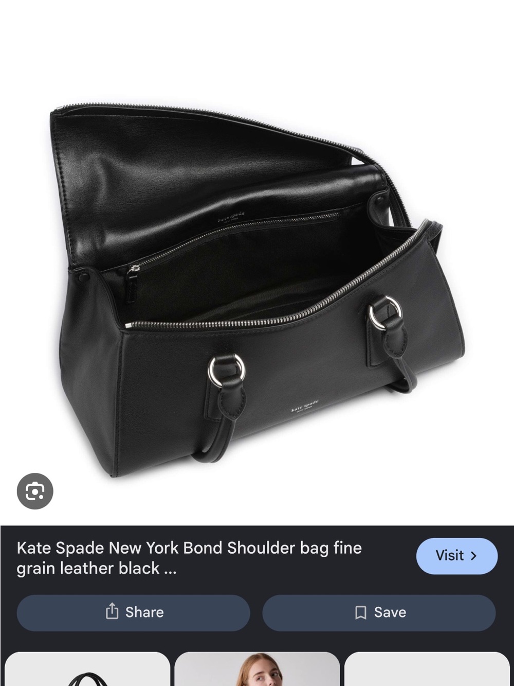 kate spade Black Leather Shoulder Bag with Zip Detail - Picture 8 of 9